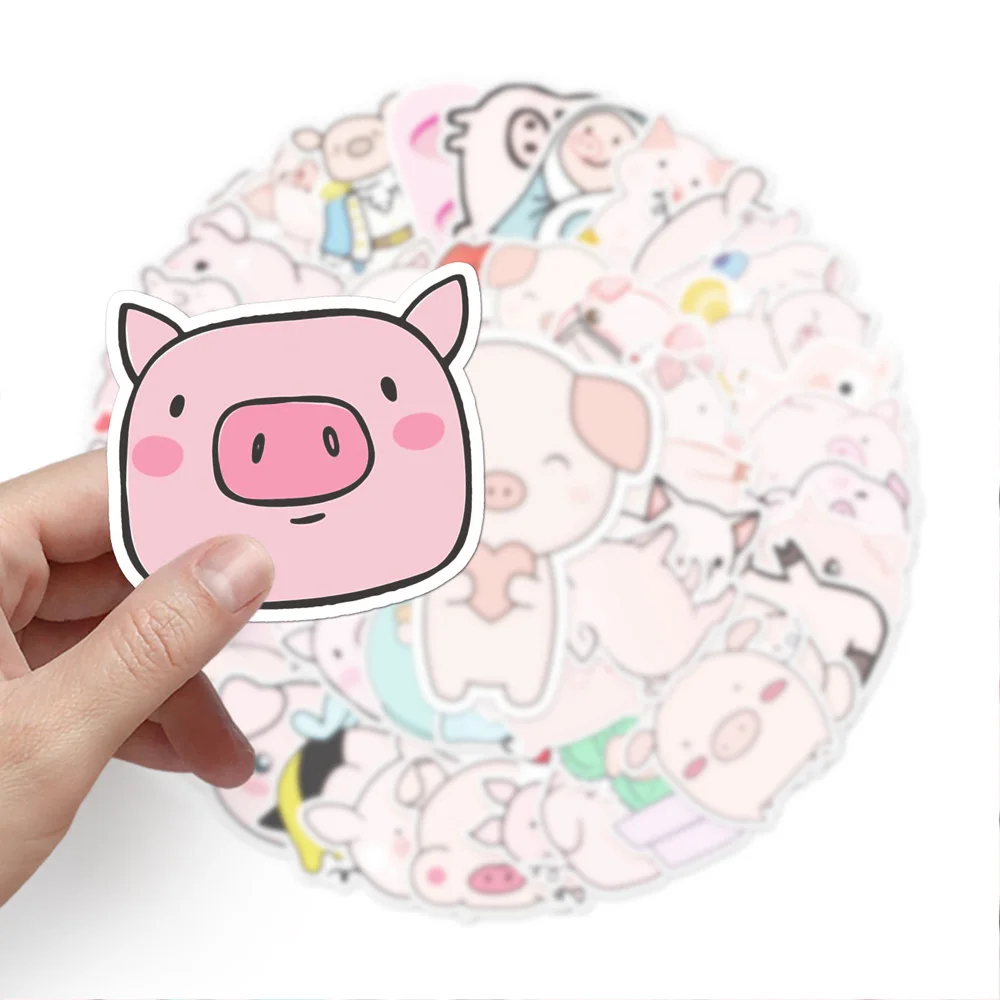 

10/30/50pcs Cute Pink Little Pig Cartoon Stickers Kawaii Animal Graffiti Sticker DIY Stationery Phone Laptop Guitar Decals Decor