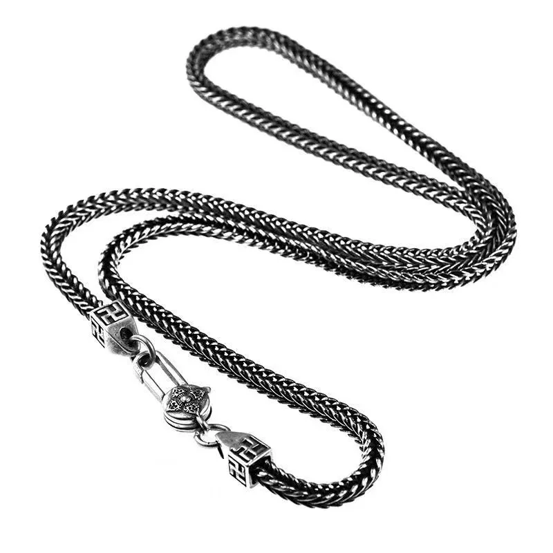 S925 Sterling Silver Women's Fox tail weaving Necklace Men's New Fashion Jewelry Personalized Versatile Retro Punk  partychain