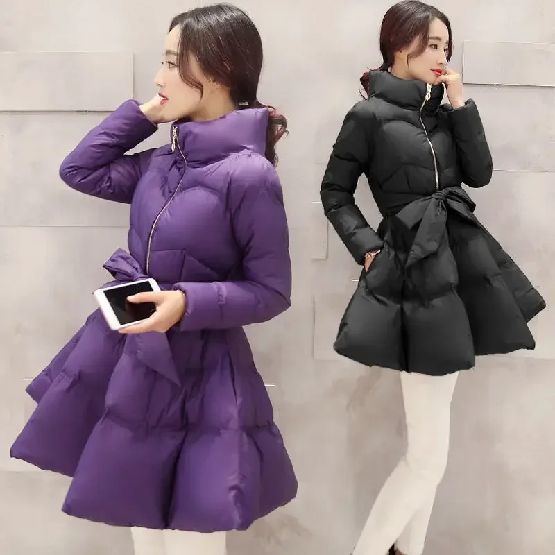 Ladies Winter Coat Women Large Skirt Hem Long Jacket Woman Casual Warm Outerwear Jackets Female Girls Black Clothes PA1038