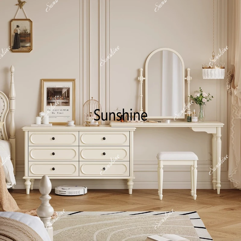 

French Mirror Dressing Table Drawers Chair Storage Bedroom Modern Dressing Table Organizer Girl Beauty Penteadeira Furniture