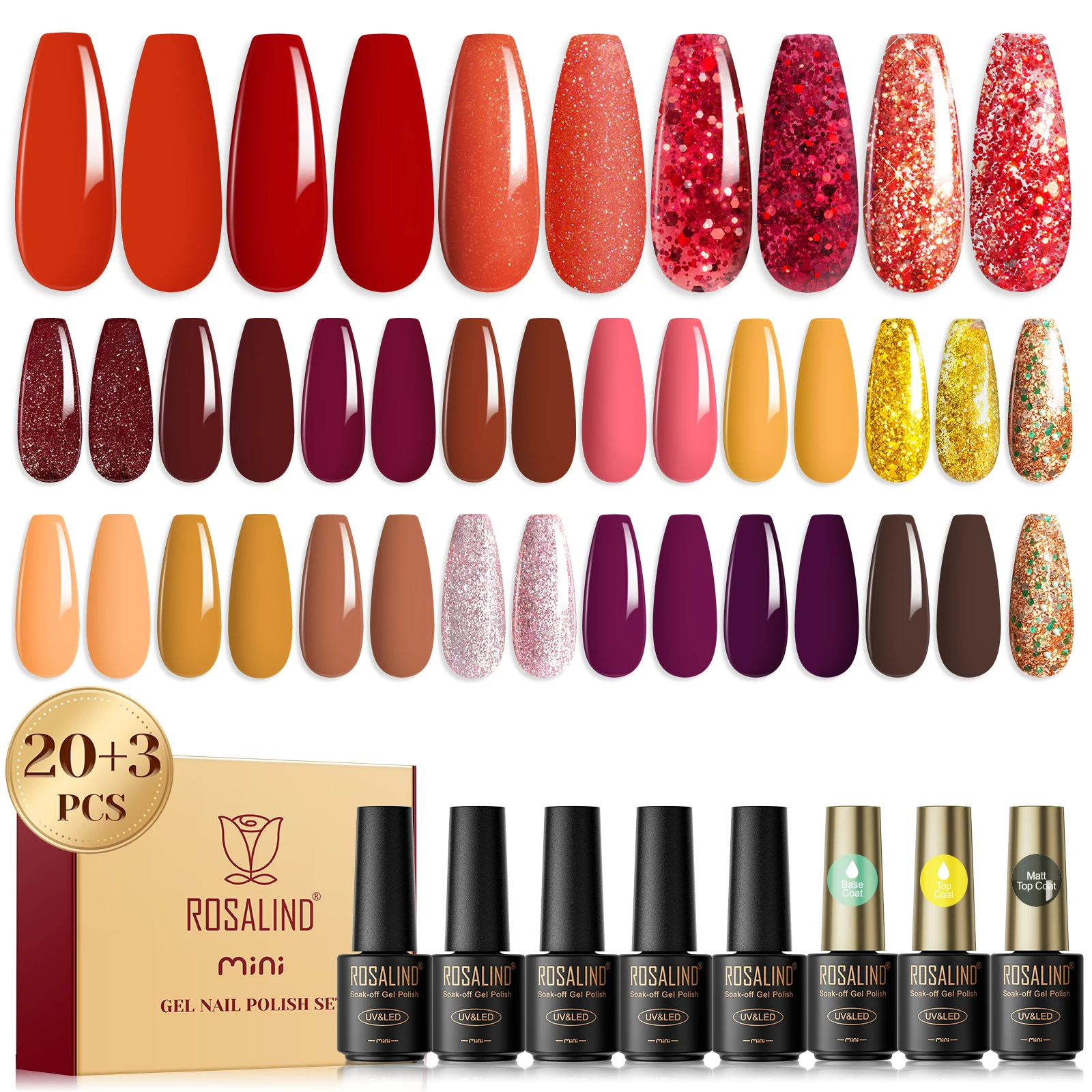 

ROSALIND Red Colors Nail Gel Set Semi Permanent Hybrid Soak Off Nail Polish Gel varnishes Kit 23pcs Gift Set