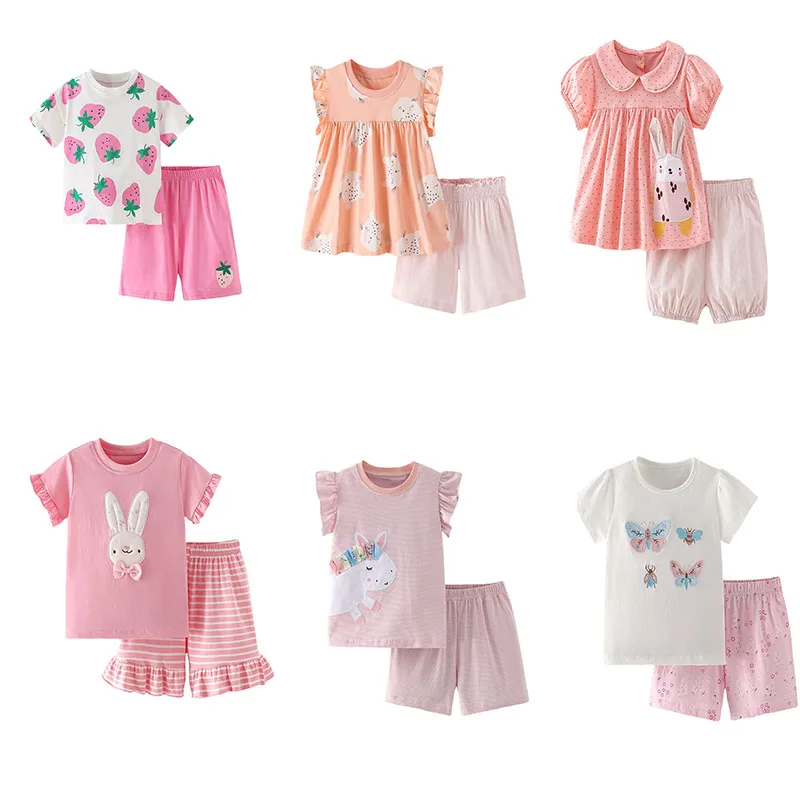 

Jumping Meters Cotton 3-8T Strawberry Girl 2 PCS Sets Baby Outfits Summer Tops + Shorts Children's Clothing Toddler Outfits