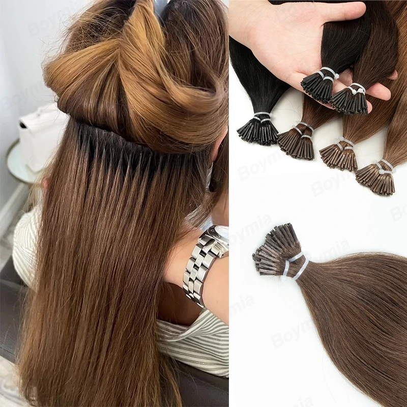 

Наращивание волос I-Tip, 50 г, 12-22 дюйма, натуральные прямые волосы с кератиновыми микрокапсулами, 50 прядей