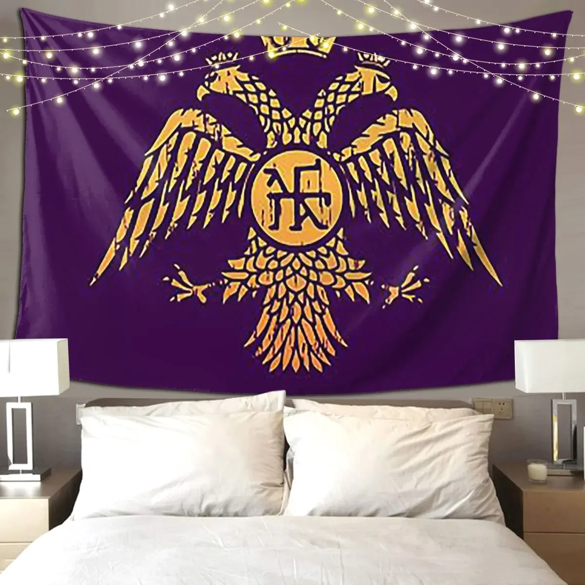 Byzantine Eagle Symbol Flag Tapestry Art Wall Hanging Aesthetic Home Decor Tapestries for Living Room Bedroom Dorm Room