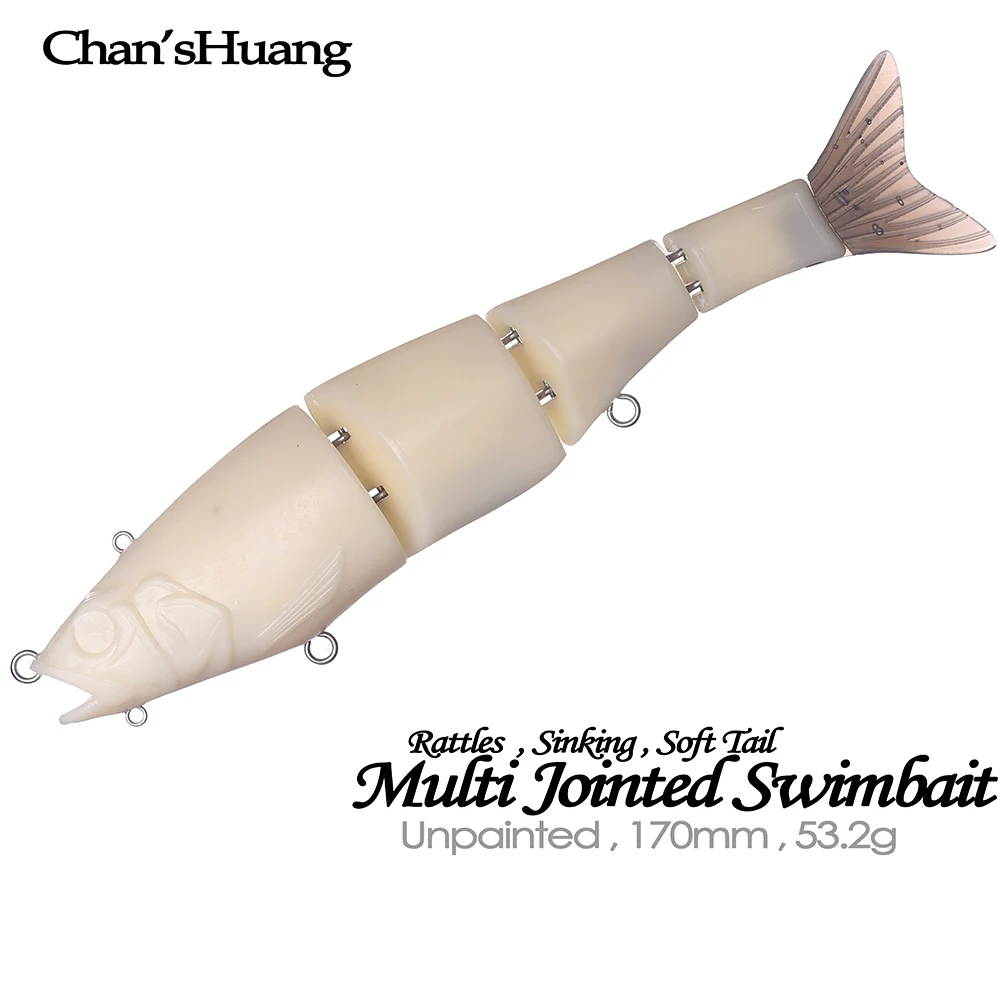 Chan’sHuang 3PCS Unpainted Blanks Bait 17cm 52.3g Sinking Rattles Multi Jointed Swimbait DIY Handmade Artificial Fishing Lure