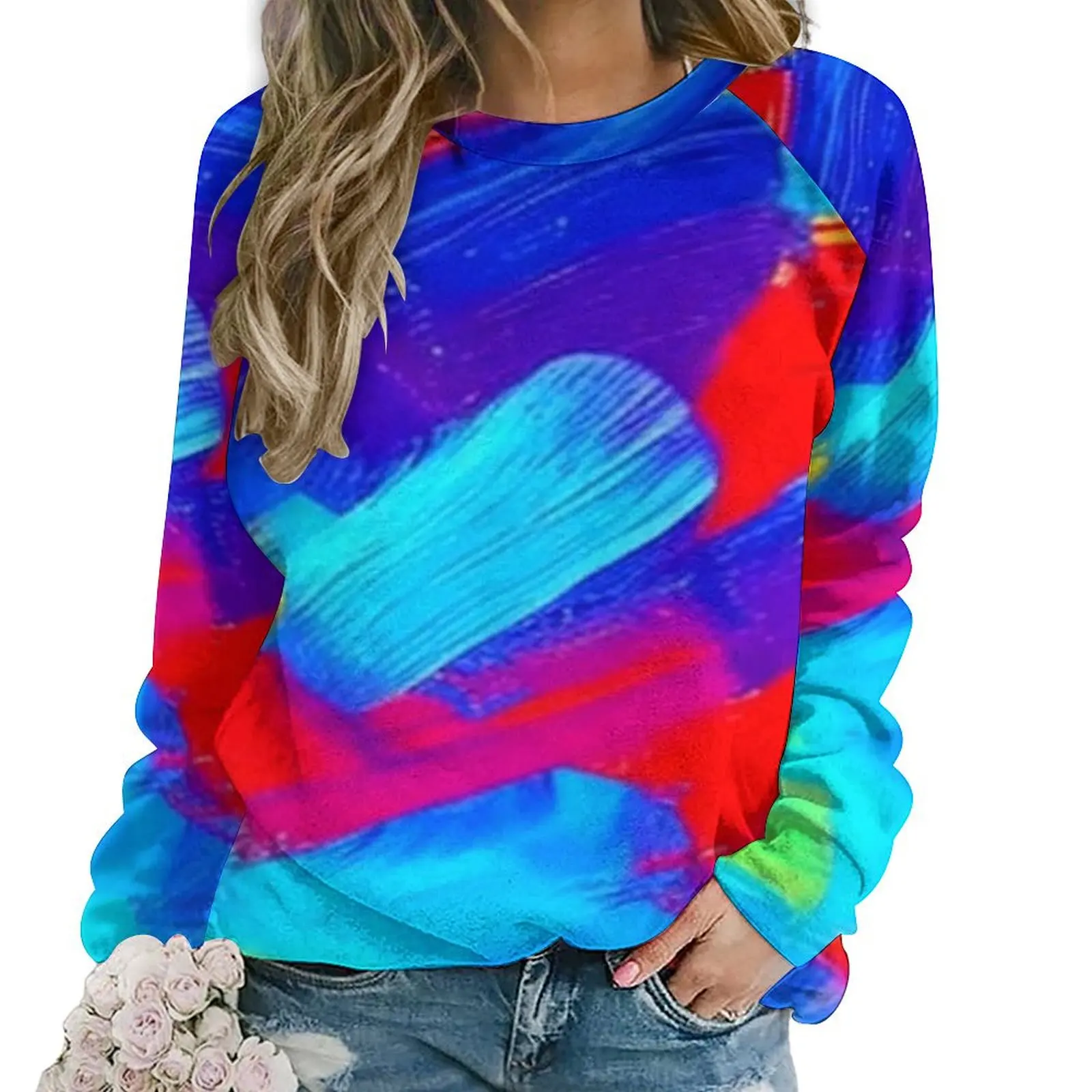 Abstract Paint Brush Casual Hoodies Red Blue Yellow Trendy Graphic Hoodie Spring Long-Sleeve Hip Hop Oversize Sweatshirts Gift