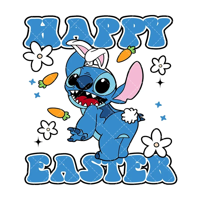 

Disney Stitch Easter Day 20cm Heat Transfer Stickers Iron On Clothes DTF Pinted Vinyl Thermal Appliques Washable T-Shirt Decal