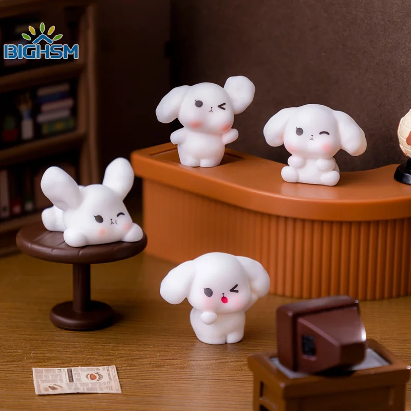 Mini Puppy Figurine Cartoon Little White Dog Micro Landscape Dollhouse Model Car Interior Home Desktop Decoration