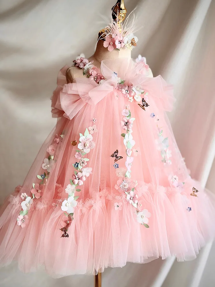 Robe de Luxe pour Fille, Tenue de Mariage Rose avec Perles et Nministériels d de Princesse, pour ixd'Anniversaire