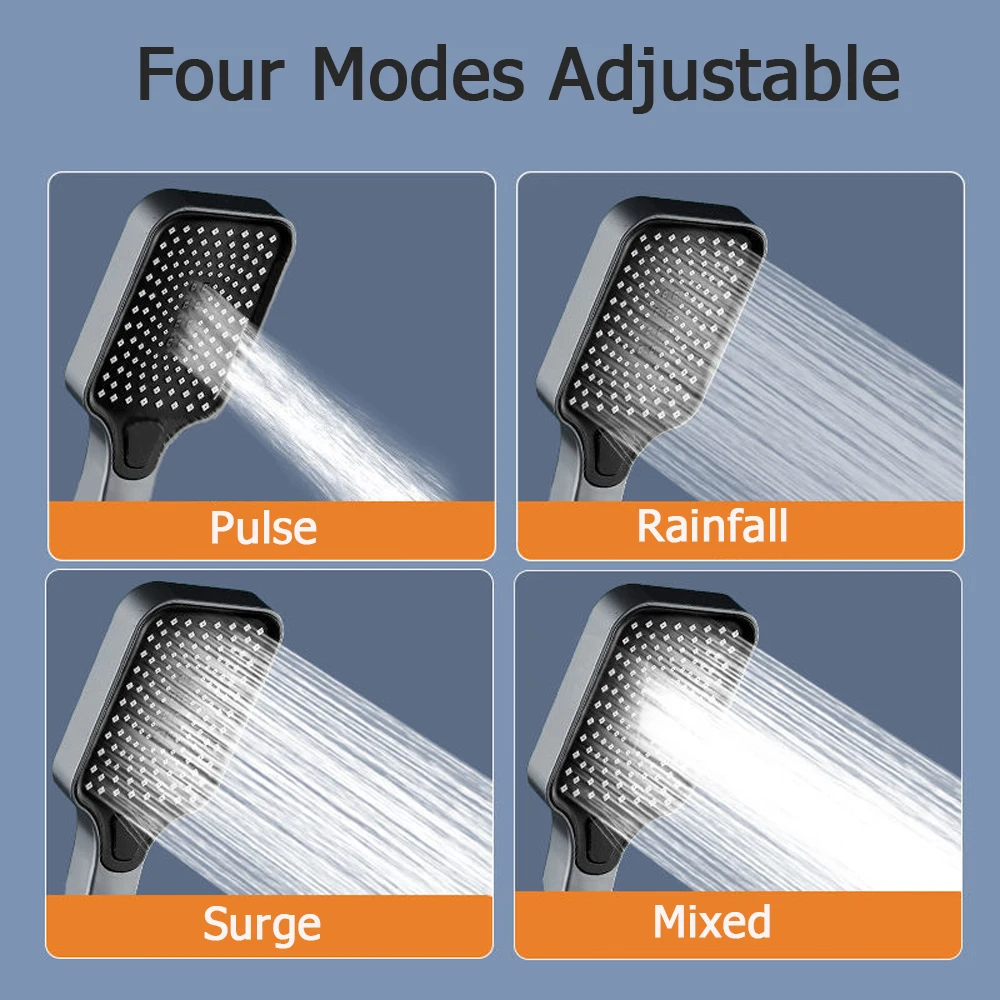 13 CM Big Panel Large Flow Supercharge Shower Head 4 Modes High Pressure Spray Nozzle Eco Rainfall Shower Bathroom Accessories