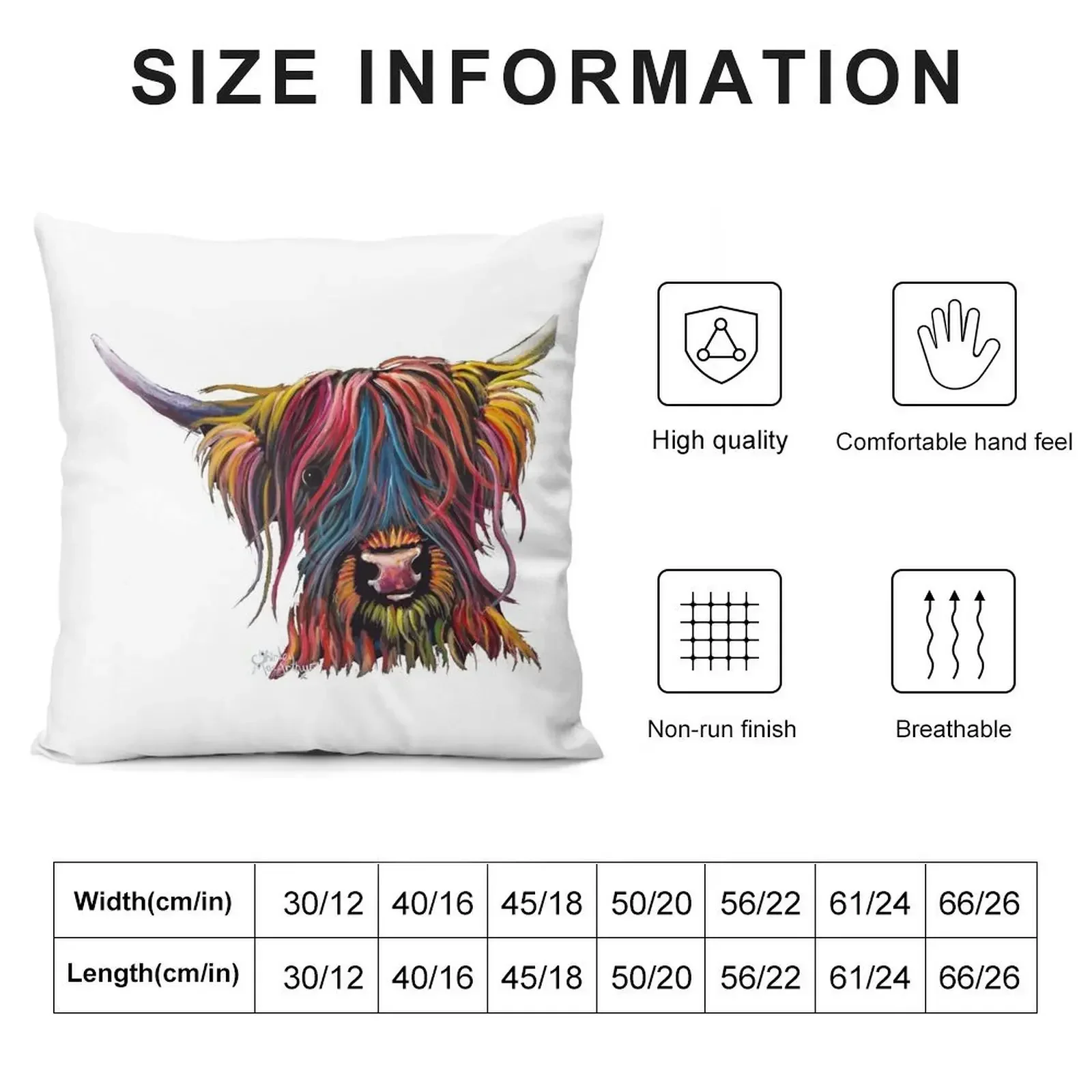 Scottish Hairy Highland Cow PRiNT ' SWEET PEA ' by Shirley MacArthur Throw Pillow Pillowcase Cushion Sofa Covers pillow