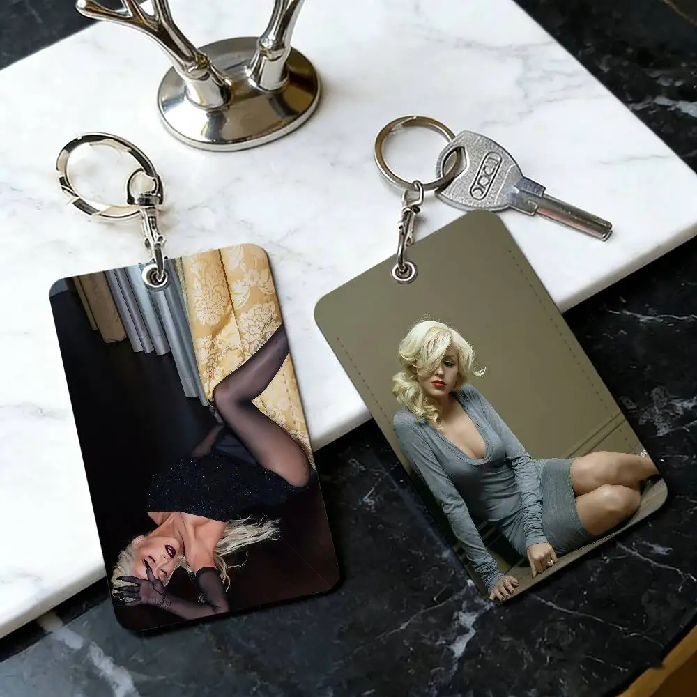 

Singer C-Christina Aguilera-ES Multi-functional card holder Antirust Keychain PU ID Card Pass Youth Faion Card Holder