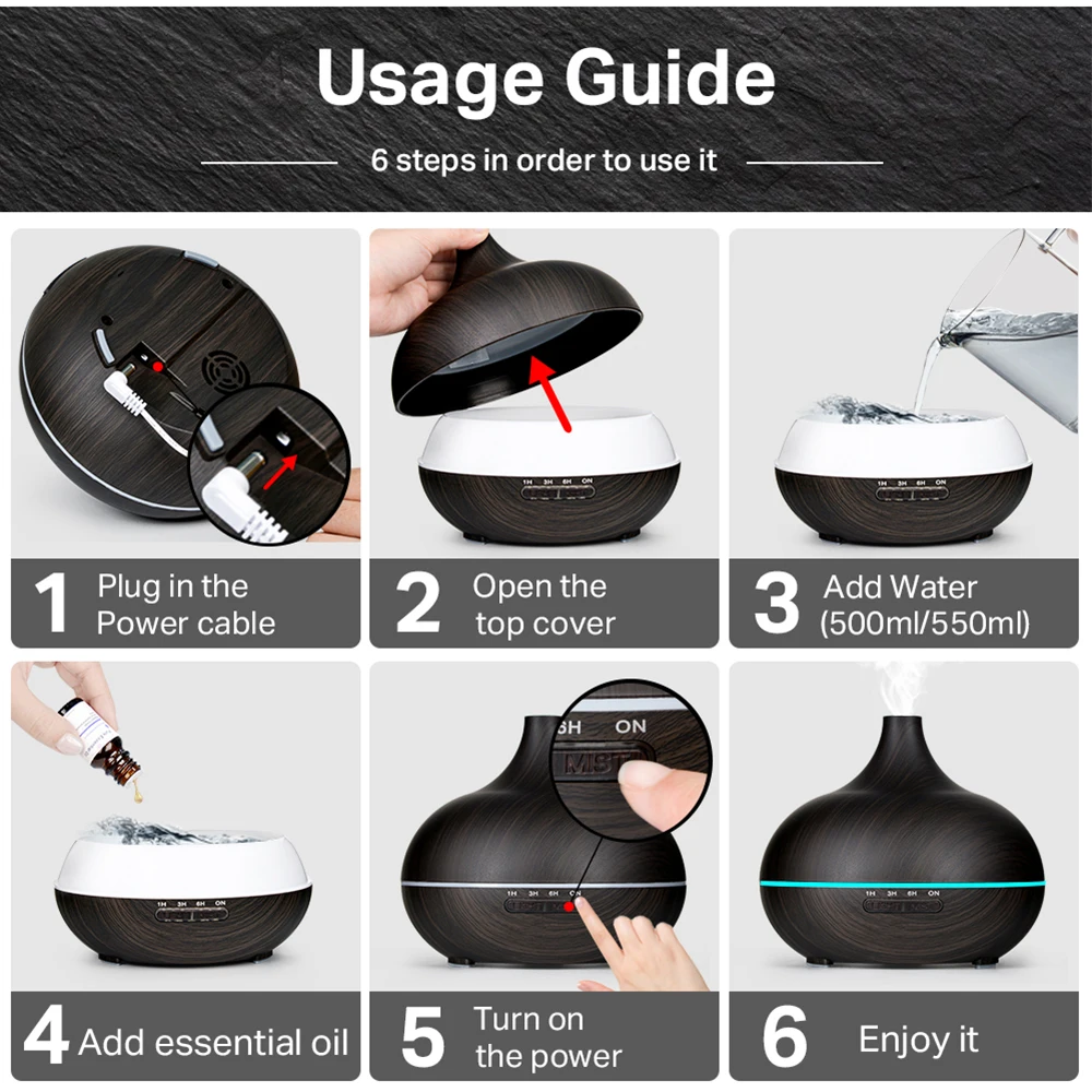 موزع روائح الزيوت العطرية للعلاج العطري، جهاز تحكم عن بعد، مرطب هواء بالموجات فوق الصوتية، رائع مع ضوء LED 7 ألوان