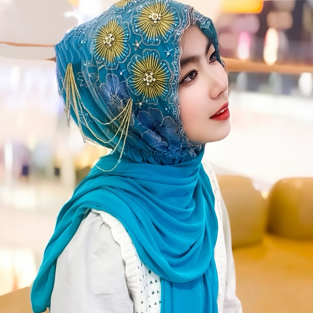 

Handmade Beading Tassels Muslim Wrap Convenient Party Hijabs