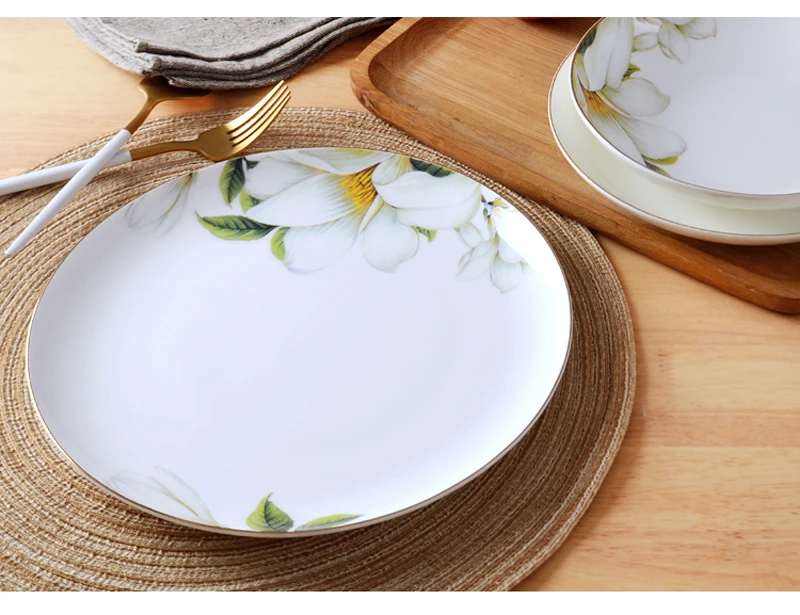 10inch, bone china serving dishes, porcelain buffet dishes, dining plates platte, ceramic golden plate, kitchen dinnerware