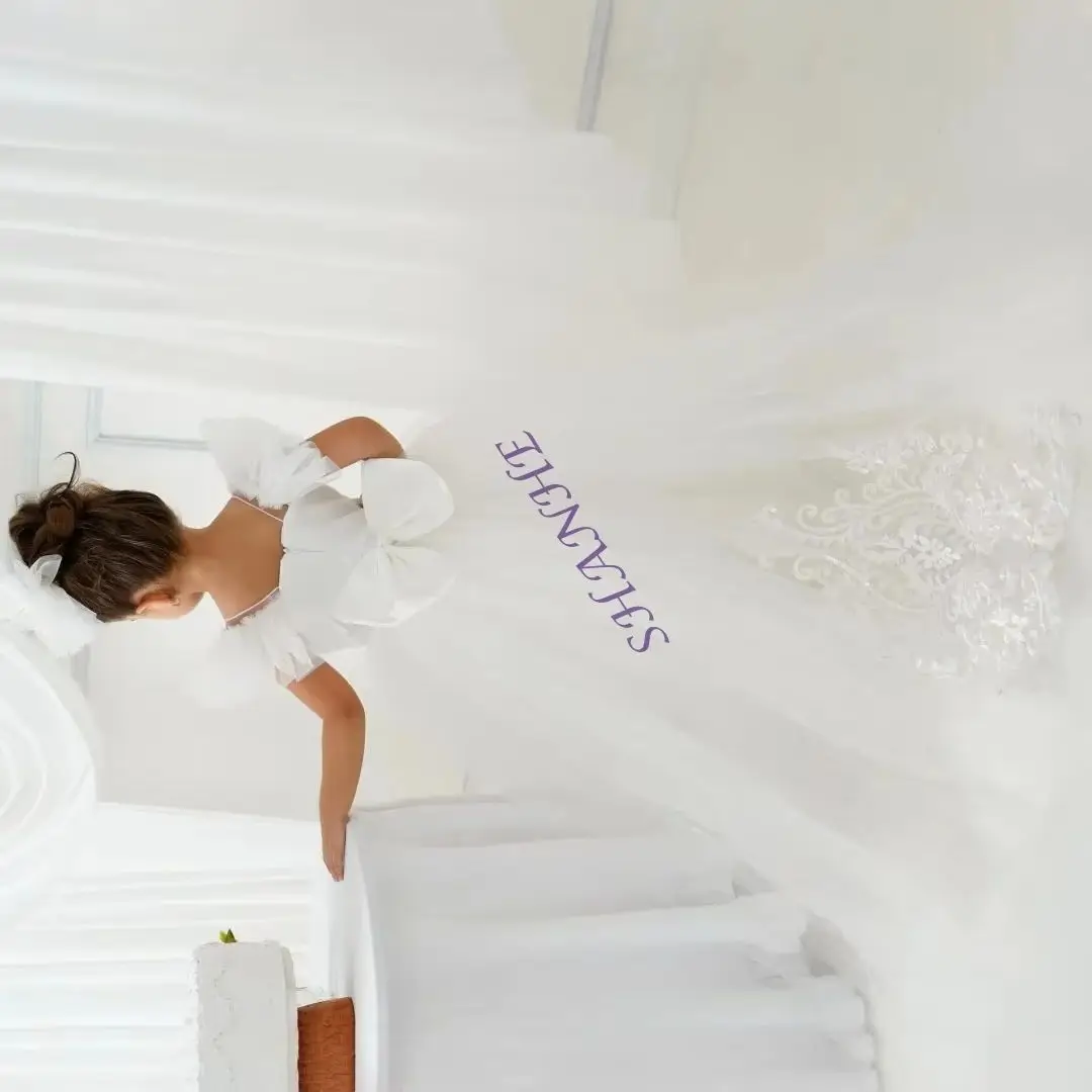 

Индивидуальное белое платье для девочки-цветочницы, длинное до пола, из фатина, с аппликациями-бантиками, для свадьбы, принцессы, первого причастия