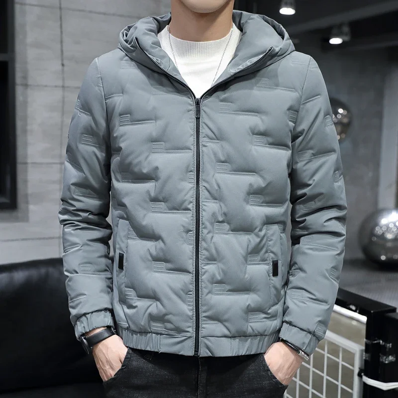 Winter Jackets for Men with Hooded Cotton Padded Jacket Men Korean Fashion Clothing Rhombus Texture Casual Parkas Plus Size Coat