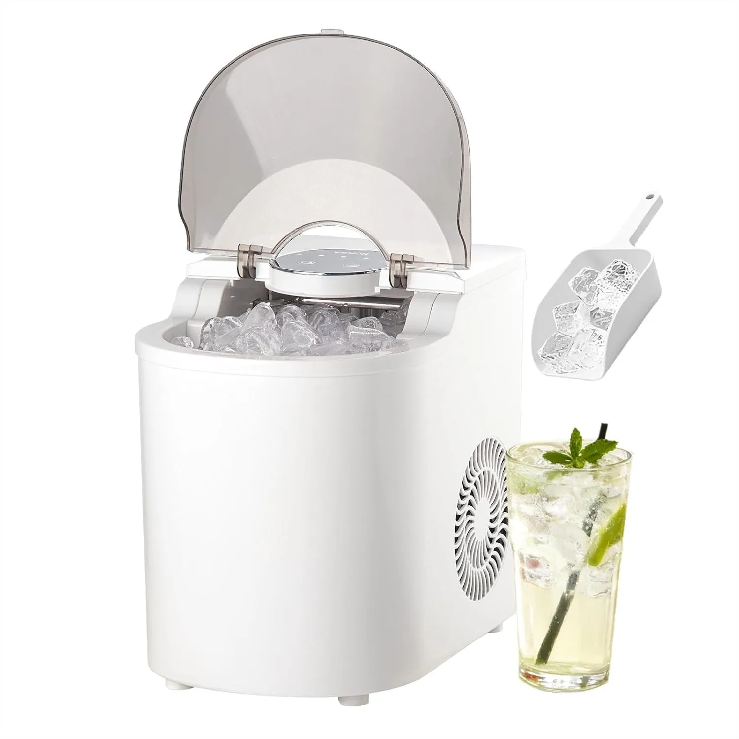 

Countertop Ice Maker, 7 Cubes in 6 Mins, 26 lbs/Day, Self-Cleaning Portable Ice Machine with 2 Sizes Bullet Ice, for Home