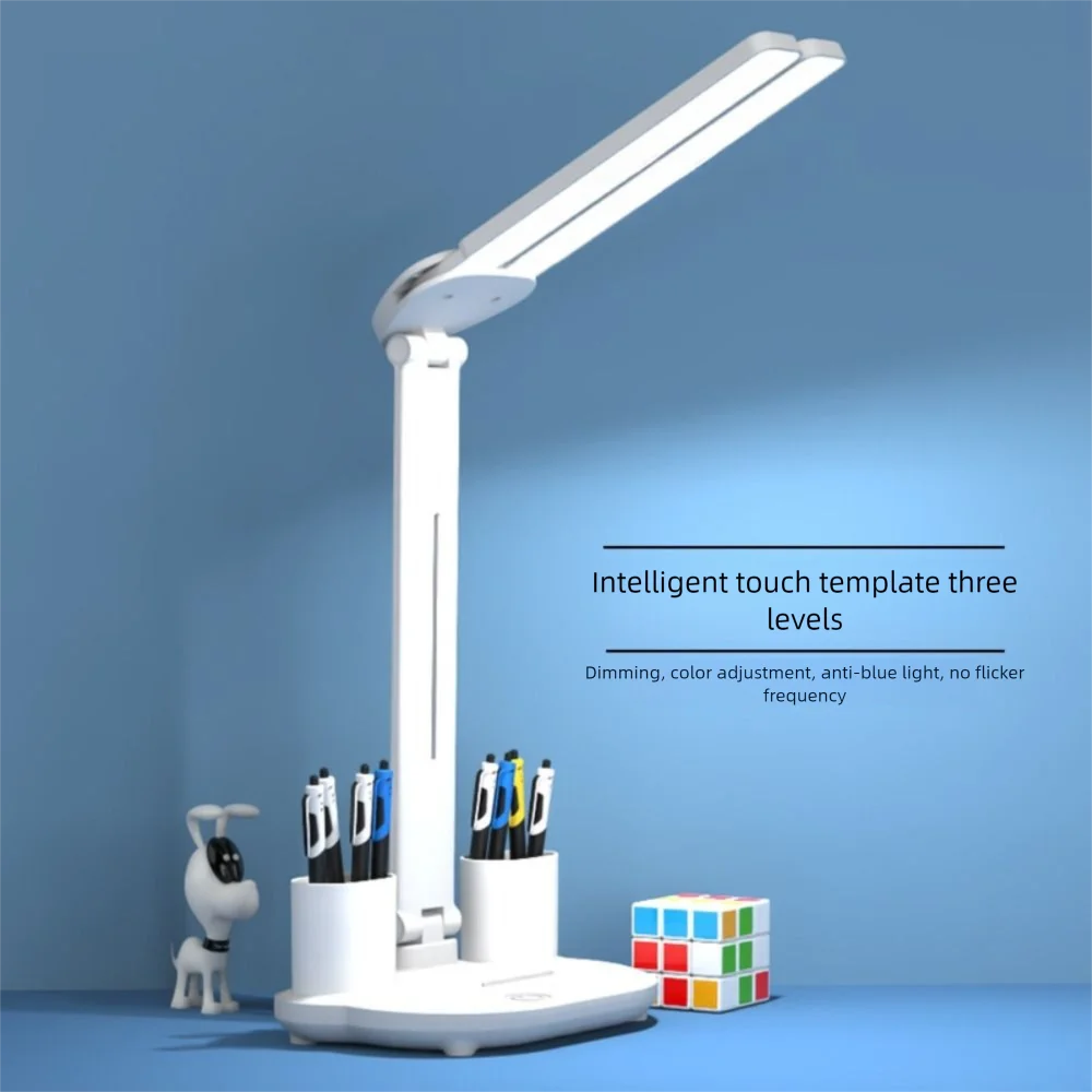 

Double Head LED Table Lamp 3 Colors Touch Dimming Tabletop Reading Lamp USB Energy-Efficient Penholder Desk Lamp Dormitory