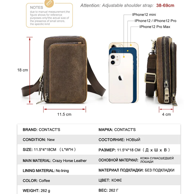 الرجعية حزام جلد الخصر شنقا الهاتف المحمول تخزين المحفظة في الهواء الطلق الكتف عبر الجسم حقيبة رجالية متعددة الوظائف