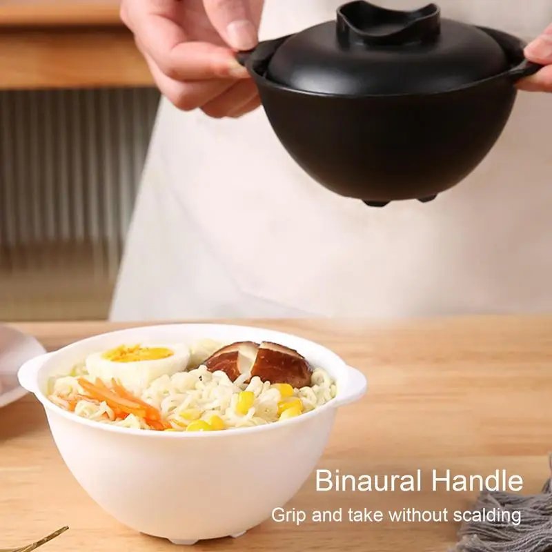 Ramen Bowl With Lid Soup Bowls With Lids Microwave Bowl Not Easy To Burn Binaural Handle Heating Convenience For Porridge Boiled