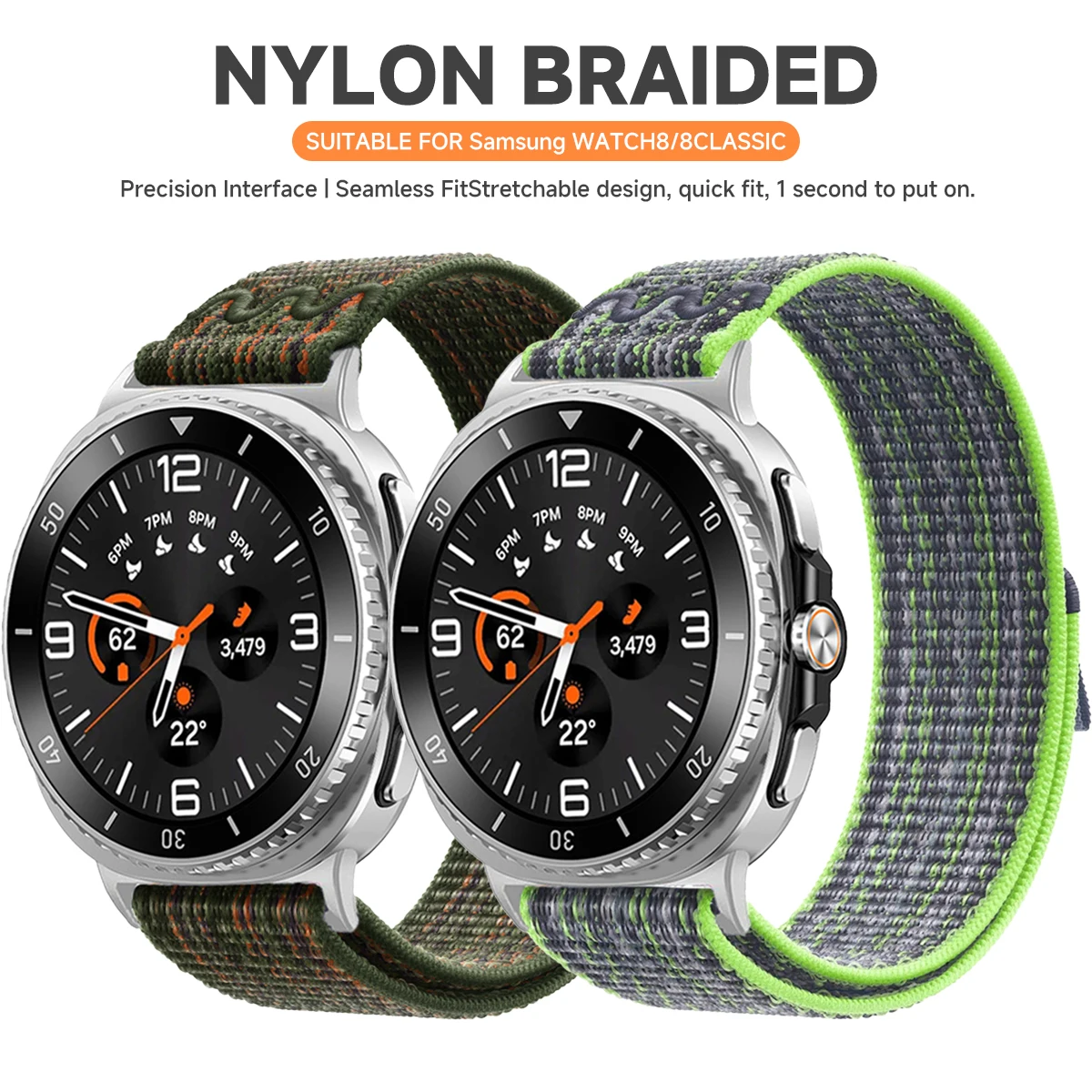 حزام حلقة من النايلون لساعة سامسونج جالاكسي 8 40 مللي متر 44 مللي متر 8 كلاسيكي 46 مللي متر سوار رياضي لساعة جالاكسي 8/8 سوار معصم كلاسيكي