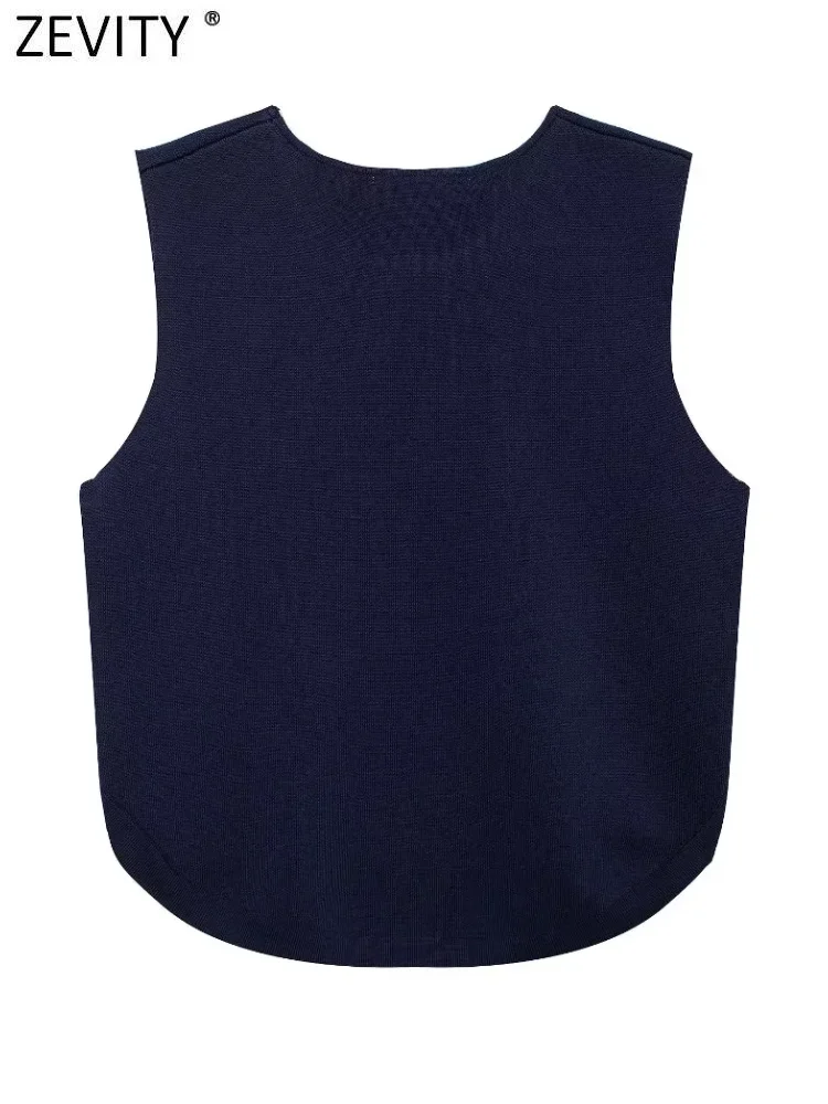 Zevity 여성 패션 O넥 민소매 사이드 버튼 뜨게 조끼 스웨터, 여성 시크 조끼 풀오버 상의, SW7161