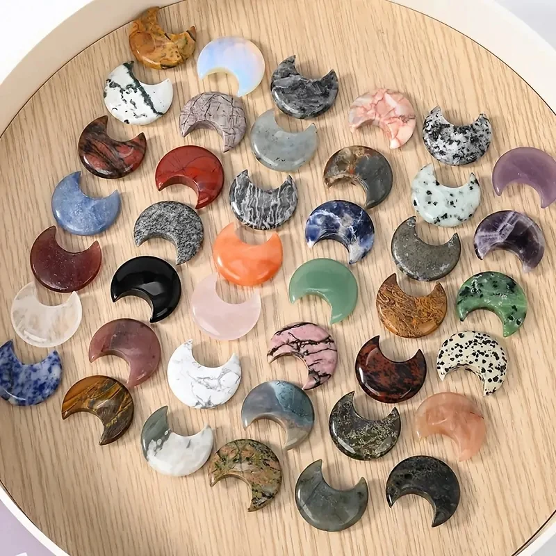 5/10pcs 25x30mm Natural Stone Crystal No Hole Moon Carving Home Decor DIY Jewelry Accessory Making Material