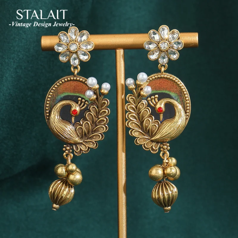 

Vintage Gold Color Phoenix Drop Earrings Pearl Statement Designer Crystal Long Dangle Accessories Antique Jewelry For Woman 2025