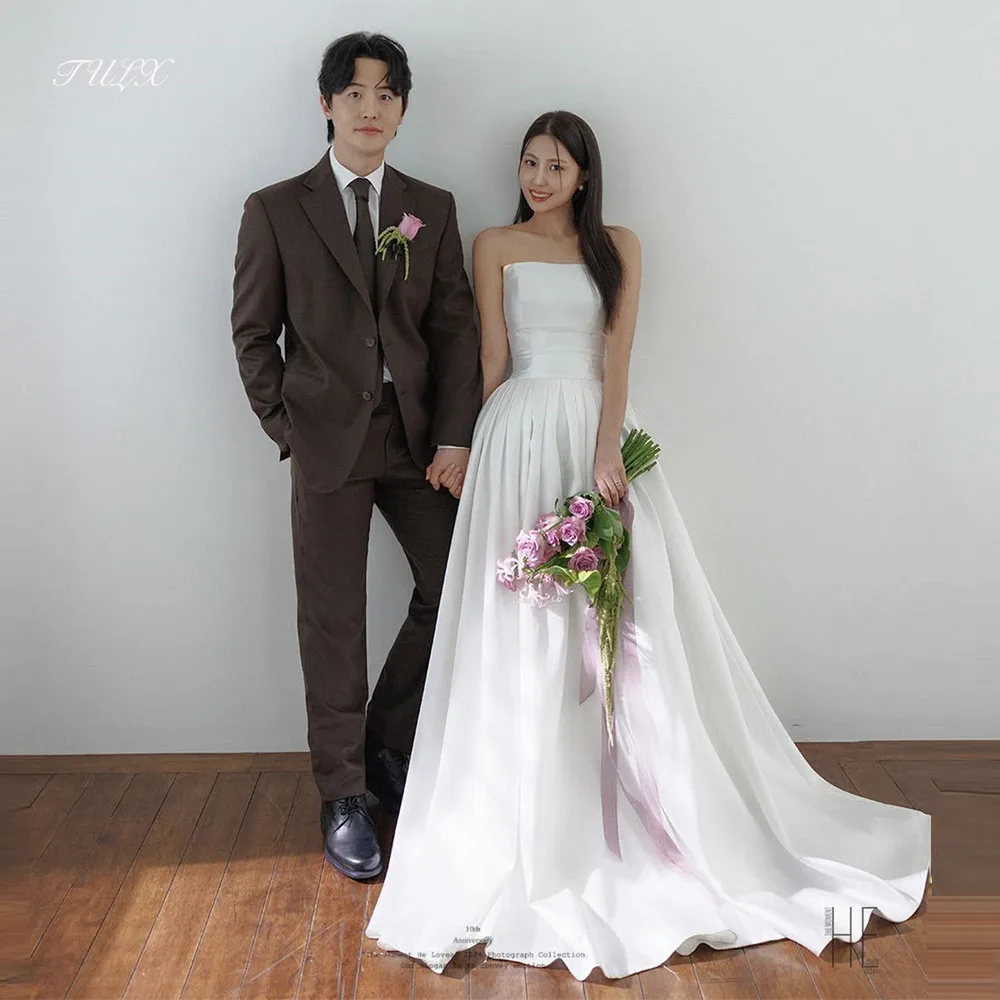 TULX marfil una línea vestidos de novia largos sesión de fotos de Corea nne eleganti vestidos de novia de satén sin tirantes corsé personalizado 2026