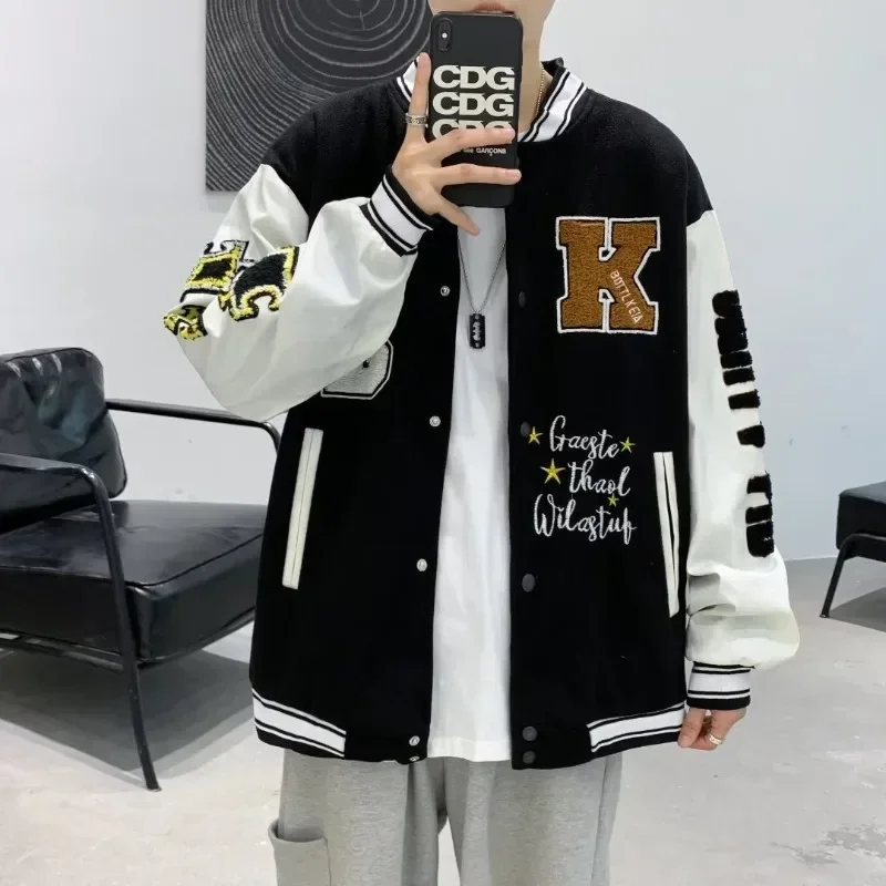 

Autumn Winter Retro Quilted Embroidered Baseball Uniform Jacket Men And Women Korean Loose Tide Street Jacket Y2k Hip-hop Shirt