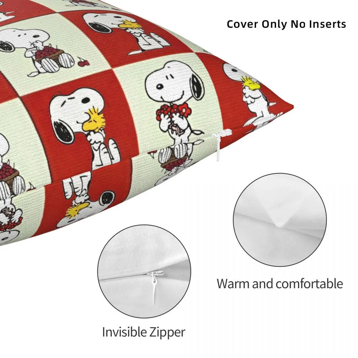 سنوبي وودستوك كيس وسادة غطاء الوسادة الكرتون الجدة انغلق ديكور رمي كيس وسادة غطاء للسيارة 18"