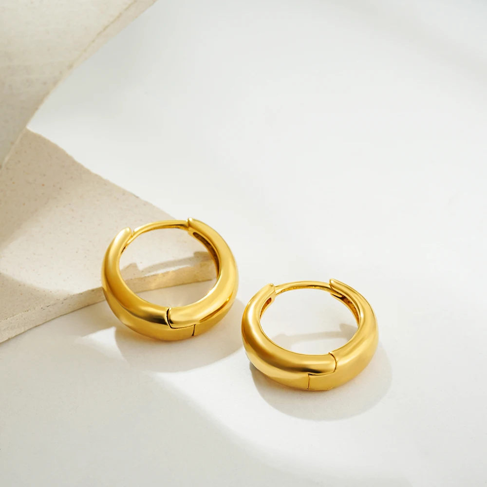 Punk Stainless Minimalist Solid Round Rings Huggies Earrings for Women Men Stackable 18K Gold Plated Tiny Ear Cartilage Hoops