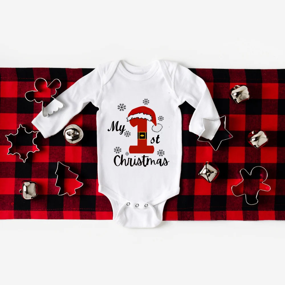 My 1st Christmas Santa Print Newborn Bodysuit Baby Long Sleeve Romper Outfit Infant Baptism Bodysuits Clothes Toddler Xmas Gifts