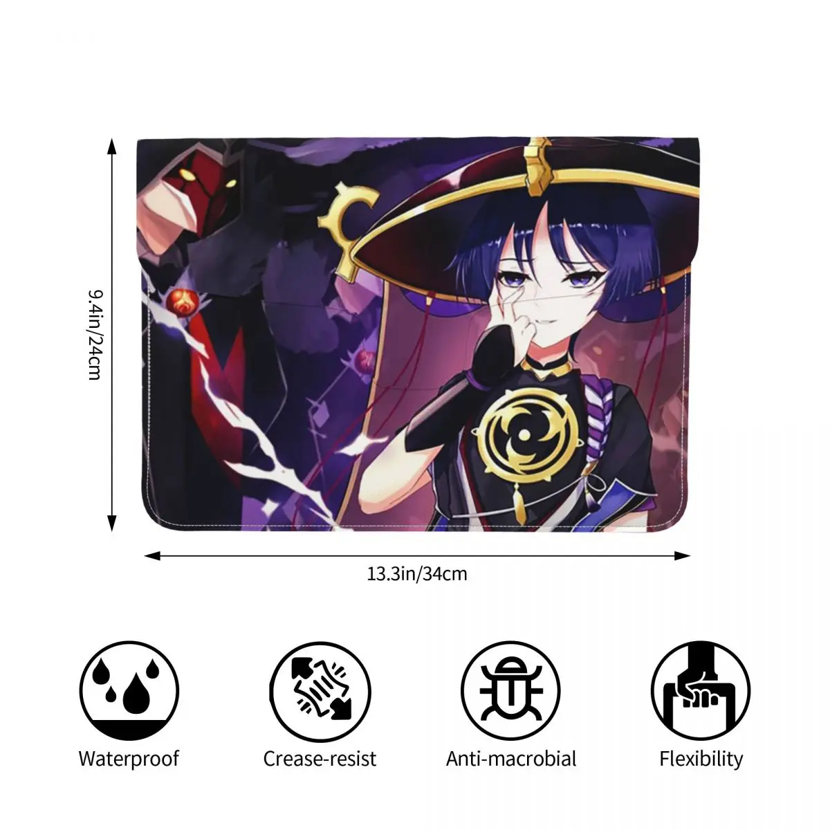 Scaramouche Genshin Impact Game PU Leather Horizontal Laptop Sleeve Shockproof Soft Lining Notebook Case 13 Inch