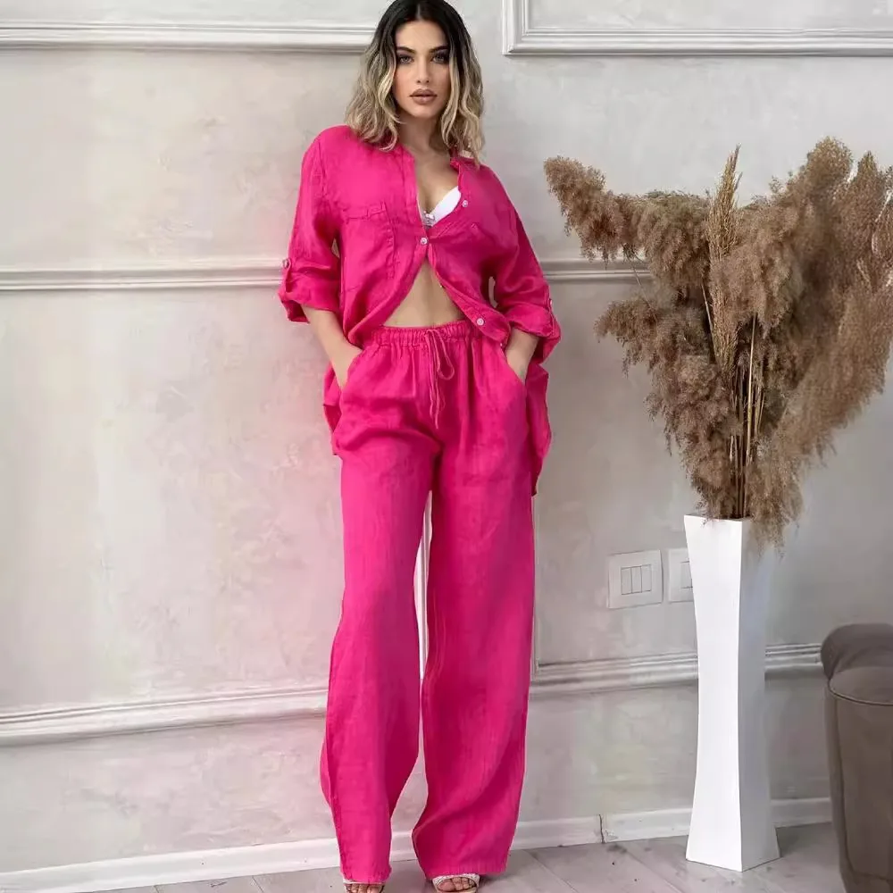 

Matching Sets Women's Clothing Pant Sets Two Piece Sets Womens Outifits Cotton Linen Streetwear Casual Fashion Clothes Summer