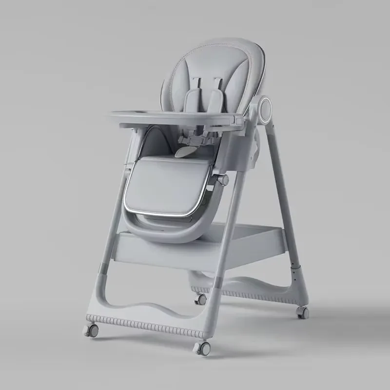 Children Feeding Chair Dining Seat with 5 Point Safety Belt Double Disc Foot Pedals 3 Speed Adjustable Highchair for Baby