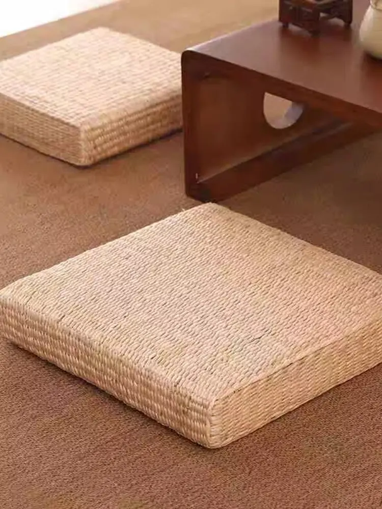 

Thickened Zafu Meditation Pad Grass Woven Yoga Mat Square Car Cushion Backrest Tatami Pad Country Style Home Fabric