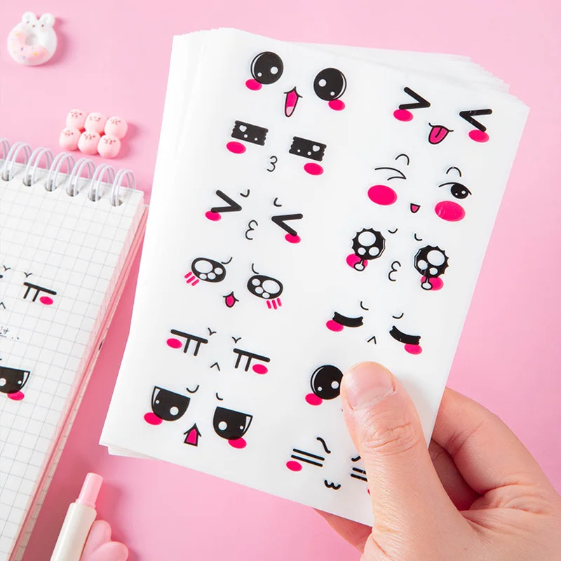 6 Sheets/Set Cute Expression Adhesive Sticker Notebook Hand Account DIY Decoration Transparent Lovely Cartoon Stickers