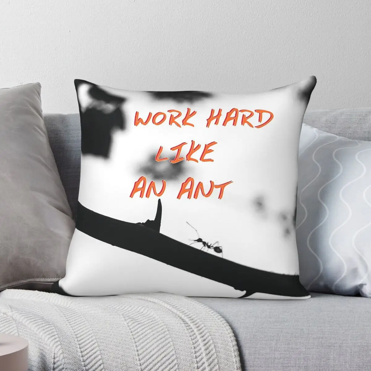Work Hard Like An Ant Square Pillowcase Polyester Linen Velvet Creative Zip Decorative Home Cushion Cover 18