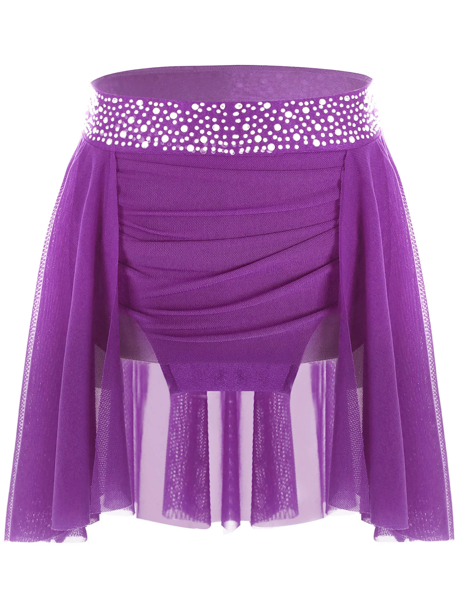 Vestido de patinaje artístico para niños, Top corto de malla transparente con falda Irregular, traje moderno de Ballet para niñas, disfraz de actuación de danza lírica