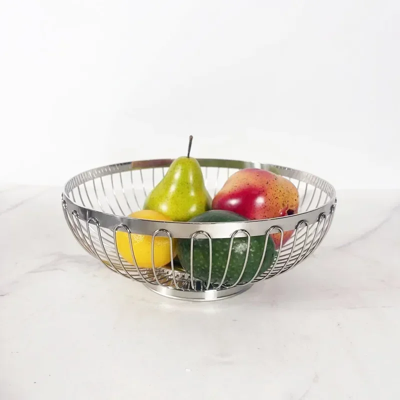 

Stainless Steel Fruit Basket, Circular Hollow Fruit Tray, Living Room Dining Table Household Storage Tray, Drain Basket