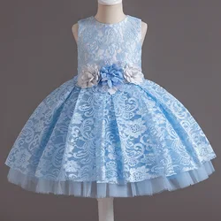 Girl's Dress Lace Sleeveless Applique Princess Dress Wedding Flower Girl One Year Host Performance Dress for 0-3 Years