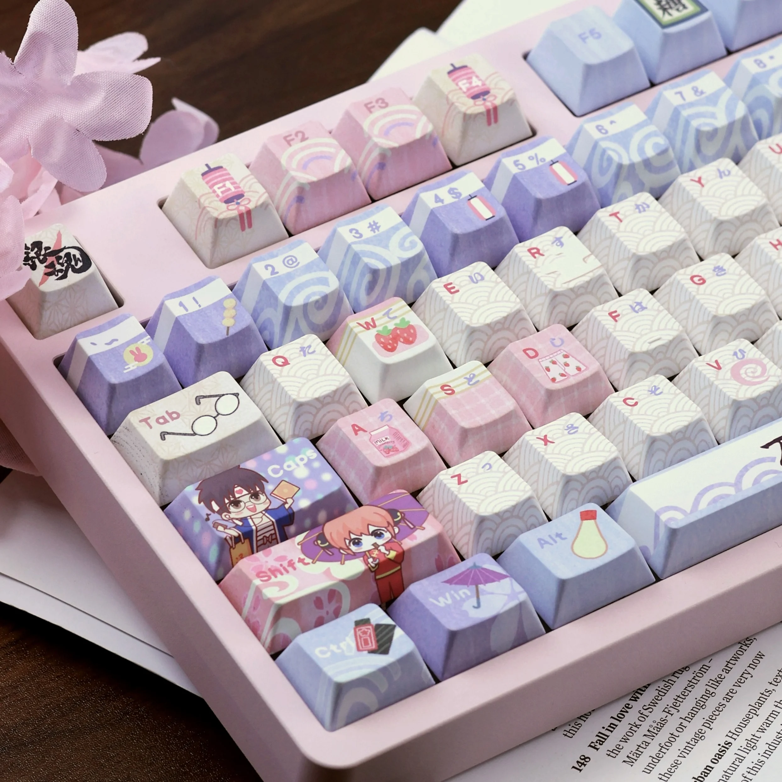 

142 клавиши, колпачки для клавиш на тему Gintama, милый профиль MOA, PBT, 5-сторонние колпачки для клавиш DYE-Sub для механических колпачков для клавиатуры F75 F87 F99VGN Alice