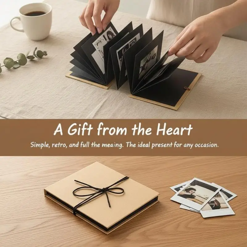 Accordion Style Kraft Paper Photo Album 18 Page Foldable DIY Memory Book for Couple Anniversary Home Keepsake Gift