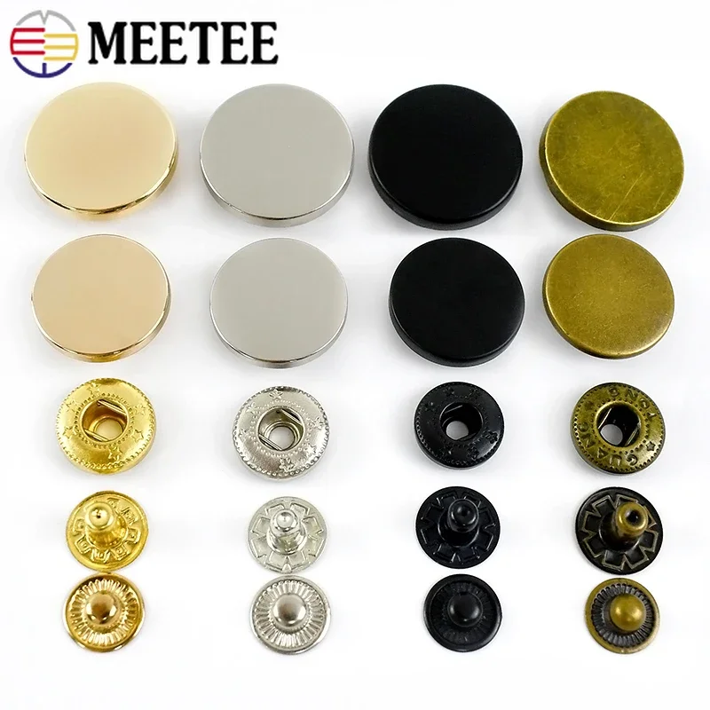 Meetee 20Sets 10-25mm Metal Snap Fasteners for Sewing Studs Press Buttons Jacket Coat Bag Clothes Snaps DIY Craft Accessories