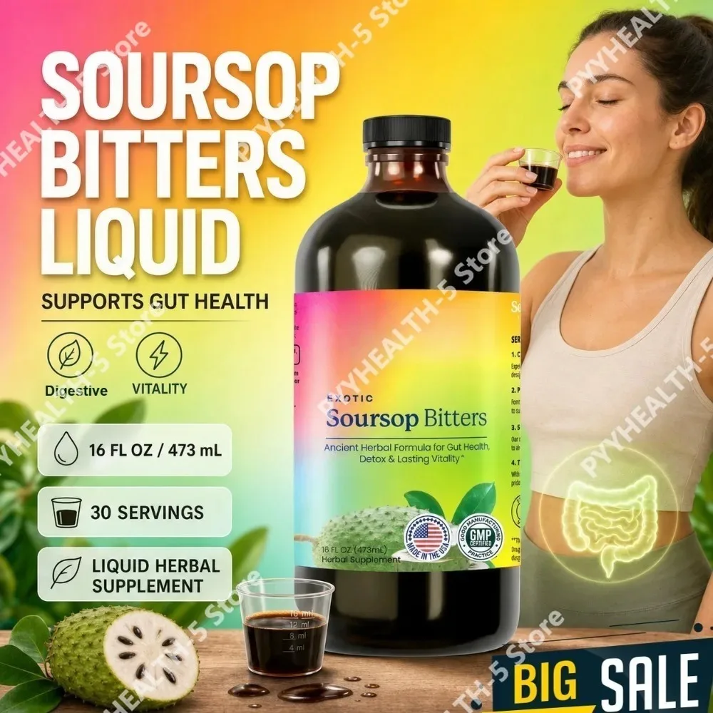 Herbal Soursop Bitters Liquid Supplement,Black Seed Moringa Irish Moss Drops for Gut Digestive Wellness Immune 16 Fl Oz(473ml)