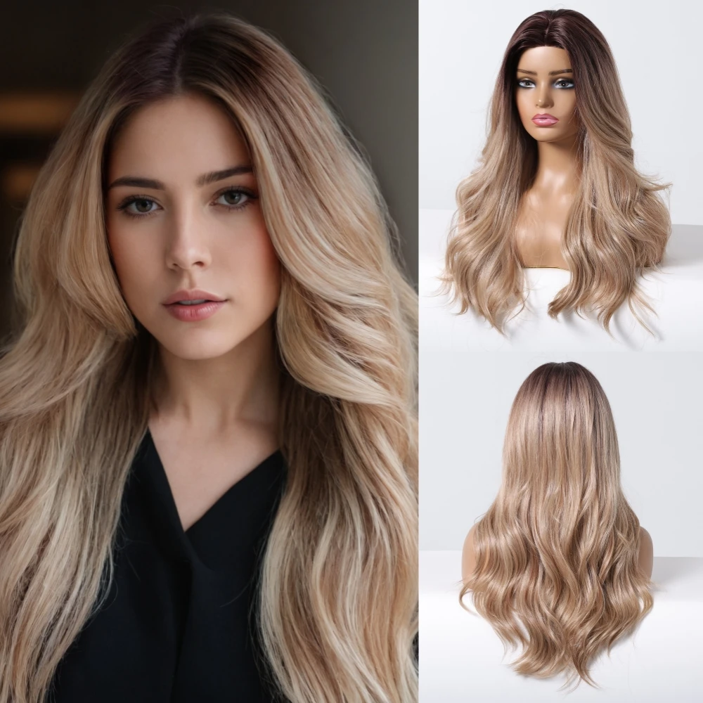 

Blend Human Hair Wigs Long Wavy Dirty Blonde Human Hair Blend Wigs Hand Tied Hairline Lace Wig for Women Daily Use