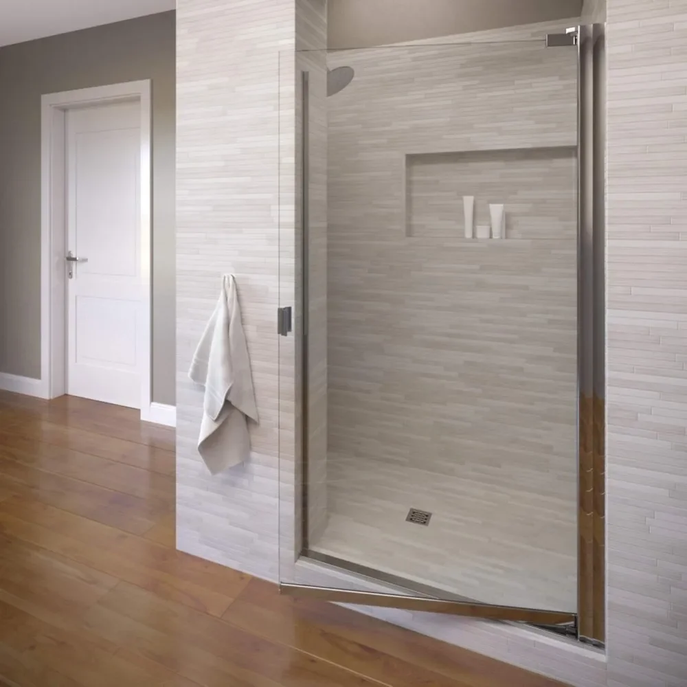 

basco armon 26.625 to 28.125 in. width, semi-frameless pivot shower door, clear glass, silver finish