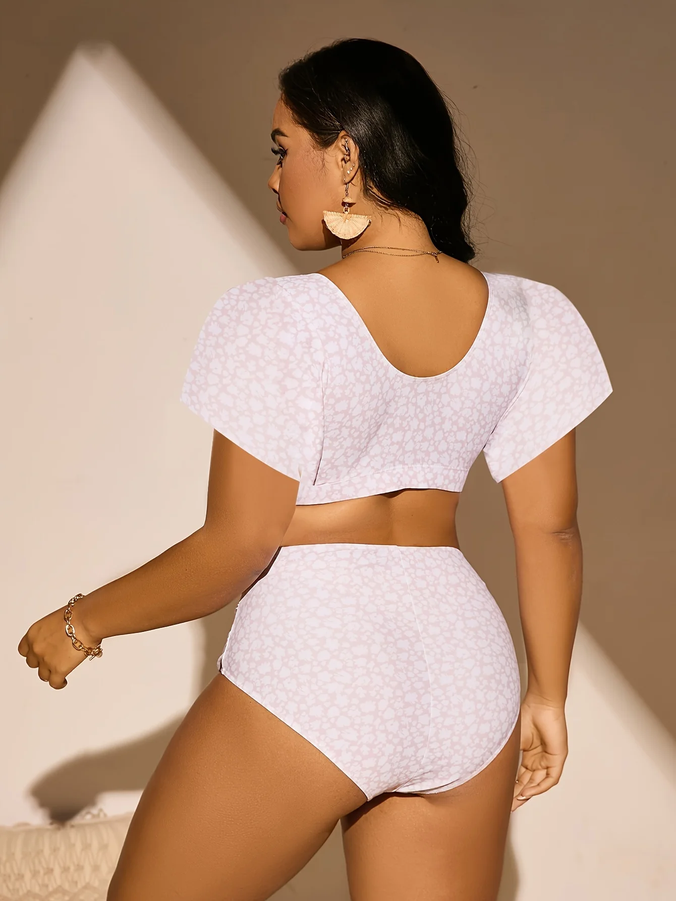 Übergroße fliegende Ärmel für Damen, Blumendruck, zweiteiliges Tankini-Set, Urlaubsstil